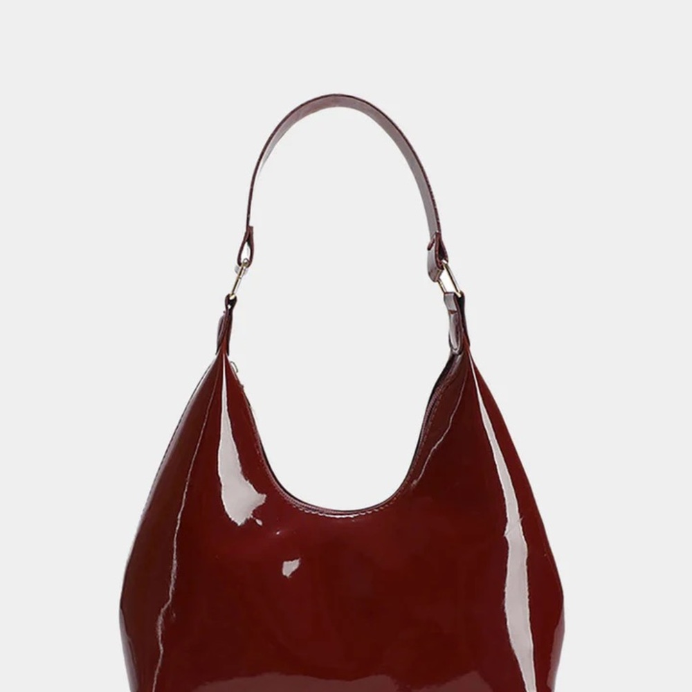 Patent Leather Shoulder Burgundy Handbag